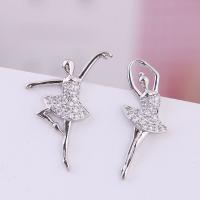 Asymmetric Earrings, Brass, with Cubic Zirconia, stainless steel post pin, silver color plated, for woman, silver color, 19*8mm 