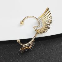 Zinc Alloy Clip Earring, Wing Shape, gold color plated, for woman & with rhinestone 