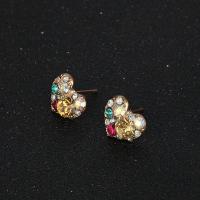 Zink Legierung Strass Ohrstecker, Zinklegierung, Herz, goldfarben plattiert, für Frau & mit Strass, 10x15mm, 5PaarePärchen/Menge, verkauft von Menge