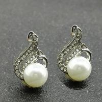 Zinc Alloy Rhinestone Stud Earring, with ABS Plastic Pearl, silver color plated, for woman & with rhinestone 