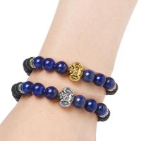 Lava Bead Bracelet, with Lapis Lazuli, plated, Unisex .2 Inch 