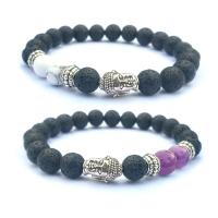 Lava Bead Bracelet, with Gemstone, plated, Unisex 8mm .4 Inch 