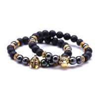 Lava Bead Bracelet, with Hematite, plated, Unisex .2 Inch 