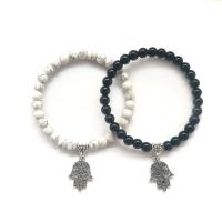 Edelstein Armbänder, Schwarzer Achat, mit Magnesit, Hamsa, plattiert, unisex, keine, Länge:7.2 ZollInch, 5SträngeStrang/Menge, verkauft von Menge