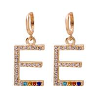 Zinc Alloy Huggie Hoop Drop Earring, Alphabet Letter & for woman & with rhinestone, golden 