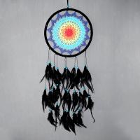 Fashion Dreamcatcher, Baumwollfaden, mit Feder, handgemacht, Modeschmuck, schwarz, 230x600mm, verkauft von PC