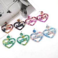 Zinc Alloy Drop Earring, with Acetate, Heart, gold color plated, for woman & hollow 