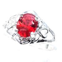 Zinklegierung Fingerring , mit Rubin, silberfarben plattiert, für Frau, rot, 18mm, Größe:8, 2PCs/Menge, verkauft von Menge