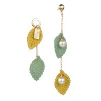 Asymmetric Earrings, Zinc Alloy, with ABS Plastic Pearl, Leaf, plated & for woman 70mm,100mm 