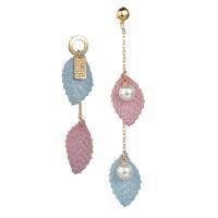 Zinc Alloy Asymmetric Earrings, with ABS Plastic Pearl, Leaf, plated, for woman 70mm,100mm 