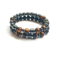 Gemstone Bracelets, Lava, with Tiger Eye & Hematite, plated, Unisex .2 Inch, 5/Lot 