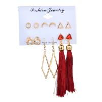 Zinc Alloy Earring Set, Stud Earring & earring, with Cotton Thread & Plastic Pearl, gold color plated, 6 pieces & for woman 