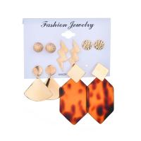 Resin Earring Set, Stud Earring & earring, with Zinc Alloy, gold color plated, 5 pieces & for woman, golden 