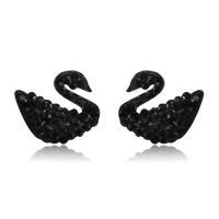 Pendientes de Perno de Aleación de Zinc, Cisne, hipo alérgico & para mujer, negro, 12x14mm, Vendido por UD