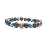 Gemstone Bracelets, Tiger Eye, with Hematite & Black Agate, plated, Unisex .5 Inch 