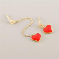 925 Sterling Silver Asymmetric Earrings, Heart, rose gold color plated, micro pave cubic zirconia & for woman & enamel, 5cmuff0c1cmuff0c1.15cm 