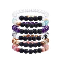 Lava Bead Bracelet, with Gemstone, Unisex 8mm Approx 7.5 Inch 