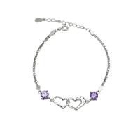 Pulseras de Plata Estelina, Plata de ley 925, con 1.18lnch extender cadena, Corazón, chapado en color de plata, cadena de caja & para mujer & con diamantes de imitación & hueco, más colores para la opción, 5mm, longitud:aproximado 6.2 Inch, Vendido por Sarta