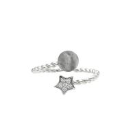 Plata de ley 925 Anillo de dedo Cuff, con Piedra lunar, Estrella, chapado en color de plata, para mujer & con diamantes de imitación, 5mm, 1mm, tamaño:6-8, Vendido por UD