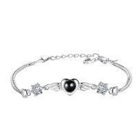 Plata de ley 925 Pulsera de proyección en miniatura, con Piedras preciosas, chapado en platina real, diferentes estilos para la opción & para mujer & con diamantes de imitación, longitud:aproximado 7 Inch, Vendido por Sarta