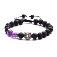 Gemstone Woven Ball Bracelets, Lava, with Level B Amethyst & Zinc Alloy, plated, Unisex 8mm .4 Inch 