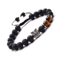 Gemstone Woven Ball Bracelets, Lava, with Tiger Eye & Zinc Alloy, plated, Unisex & adjustable 8mm .2 Inch 