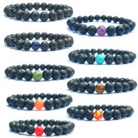 Lava Bead Bracelet, with Gemstone, plated, Unisex .4 Inch 