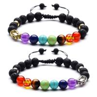 Gemstone Woven Ball Bracelets, Lava, with Gemstone, plated, Unisex .4 Inch 