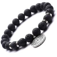 Lava Bead Bracelet, with Zinc Alloy, plated, Unisex, black .4 Inch 