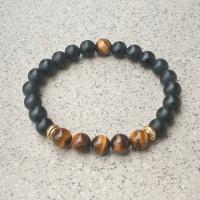 Gemstone Bracelets, Tiger Eye, with Lava & Black Agate, plated & Unisex .4 Inch 