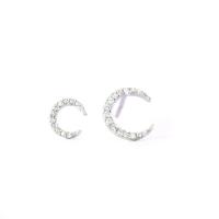 925 Sterling Silver Asymmetric Stud Earrings, Moon, 18K gold plated, micro pave cubic zirconia & for woman, 0.7cmuff0c1cm 