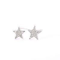 925 Sterling Silver Asymmetric Stud Earrings, Star, platinum plated, micro pave cubic zirconia & for woman, 0.7cmuff0c0.9cm 