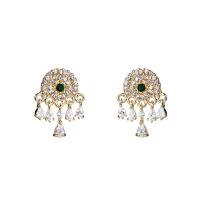 Rhinestone Brass Drop Earring, fashion jewelry & for woman & with rhinestone, golden 