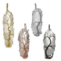 Bijoux pendentifs en laiton, avec quartz clair, Placage, plus de couleurs à choisir, 15-19x56.5-65.5x14-18mm Environ 3-5x6-8mm, Vendu par PC