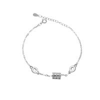 Sterling Silber Armbänder, 925er Sterling Silber, mit Verlängerungskettchen von 1.18lnch, silberfarben plattiert, Oval-Kette & für Frau & mit Strass, 7mm, 4mm, Länge:ca. 5.9 ZollInch, verkauft von Strang