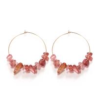 Brass Hoop Earring, with Natural Stone, gold color plated, for woman 