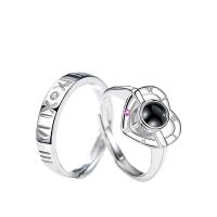 925er Sterling Silber Paar- Ring, mit Glas, platiniert, Einstellbar & offen & verschiedene Stile für Wahl & mit Strass, verkauft von PC