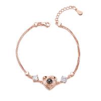 Plata de ley 925 Pulsera de proyección en miniatura, con Vidrio, Chapado en oro rosa 18K, para mujer & con diamantes de imitación, 13mm, longitud:aproximado 7.9 Inch, Vendido por Sarta