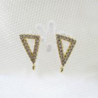 Brass Earring Stud Component, with Cubic Zirconia, Triangle, real gold plated, DIY & with loop, 7.5*14mm 