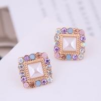 Zinc Alloy Rhinestone Stud Earring, gold color plated, for woman & with rhinestone, golden, 18mm 