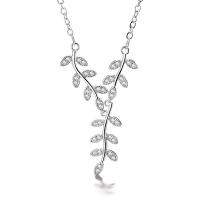 Zircon cubique Micro Pave collier en argent sterling, Argent sterling 925, feuille, pavé de micro zircon & pour femme, argent  40+5cm, Vendu par brin