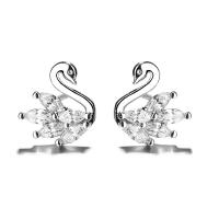 Sterling Silver Stud Earring, Argent sterling 925, cygne, pavé de micro zircon & pour femme, argent Vendu par paire