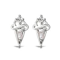 Sterling Silver Stud Earring, Argent sterling 925, crème glacée, pavé de micro zircon & pour femme, argent Vendu par paire