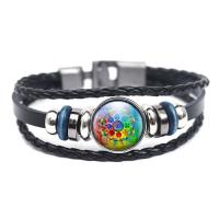 Pulsera de gemas de tiempo de moda, aleación de zinc, con Cuero de PU & Vidrio, tres capas & Ajustable & unisexo, más colores para la opción, 18mm, Vendido por UD