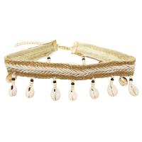 Tissu en coton Collier Tour de cou, avec coquille de trompette, avec 9.5cm chaînes de rallonge, style folk & pour femme, beige Environ 13.8 pouce, Vendu par brin