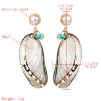 Boucle d'oreille en alliage de zinc en plastique perle, avec turquoise & coquille de trompette & perle de plastique, Placage, bijoux de mode & pour femme Vendu par paire