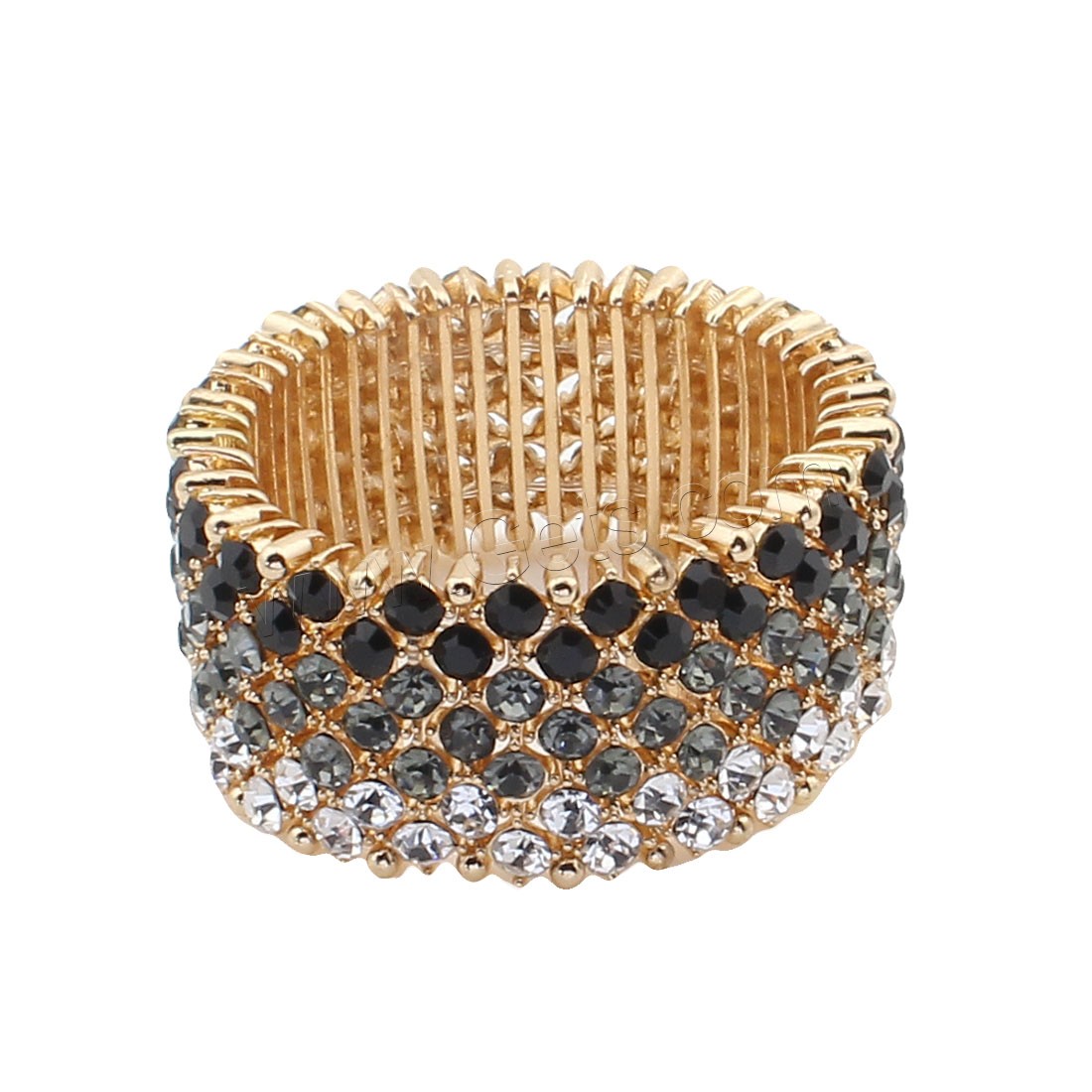 Zinc bracelets en strass en alliage , alliage de zinc, avec fil élastique, Placage de couleur d'or, avec strass, protéger l'environnement, sans nickel, plomb et cadmium, 7x29x6mm, Longueur:Environ 7.5 pouce, Vendu par PC