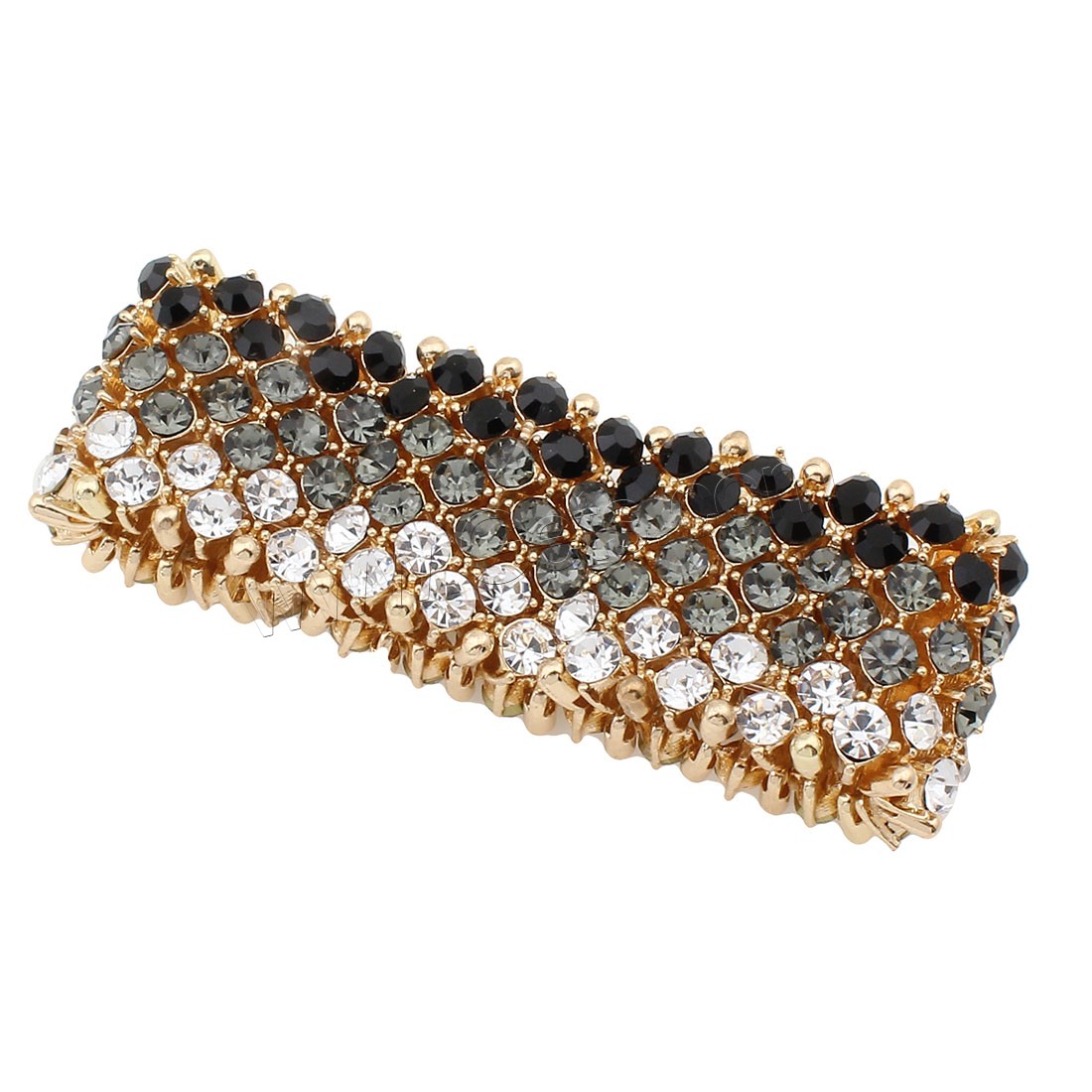 Zinc bracelets en strass en alliage , alliage de zinc, avec fil élastique, Placage de couleur d'or, avec strass, protéger l'environnement, sans nickel, plomb et cadmium, 7x29x6mm, Longueur:Environ 7.5 pouce, Vendu par PC