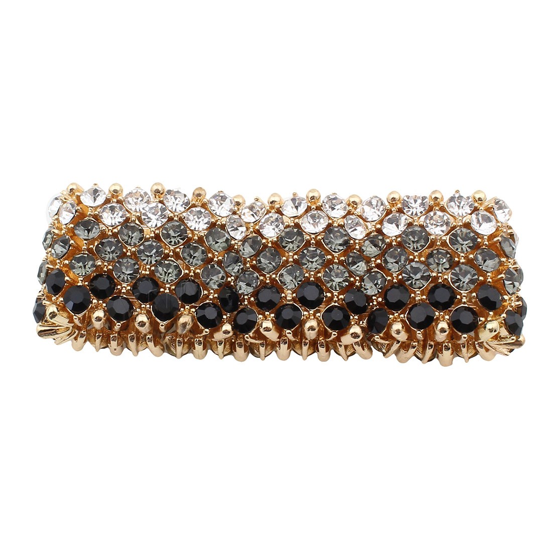 Zinc bracelets en strass en alliage , alliage de zinc, avec fil élastique, Placage de couleur d'or, avec strass, protéger l'environnement, sans nickel, plomb et cadmium, 7x29x6mm, Longueur:Environ 7.5 pouce, Vendu par PC