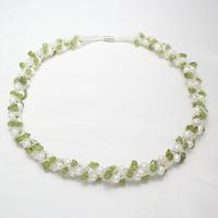 Collier de perles d'eau douce , perle d'eau douce cultivée, avec perles de rocaille en verre & quartz vert, laiton fermoir magnétique, pomme de terre, naturel, Kumihimo, blanc, 5-6mm, 5-9mm Environ 16.5 pouce, Vendu par brin